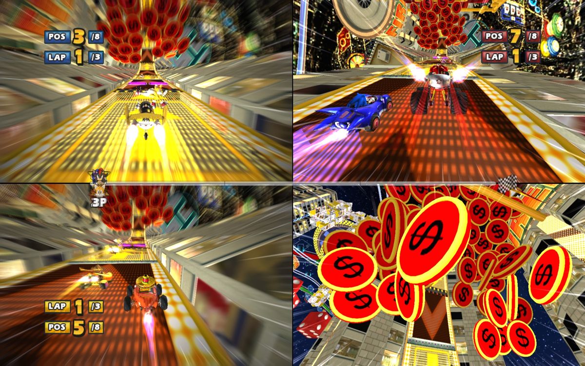 Sonic & SEGA All-Stars Racing (Windows) screenshot: One of the more confusing tracks with many lights, loopings and such.
