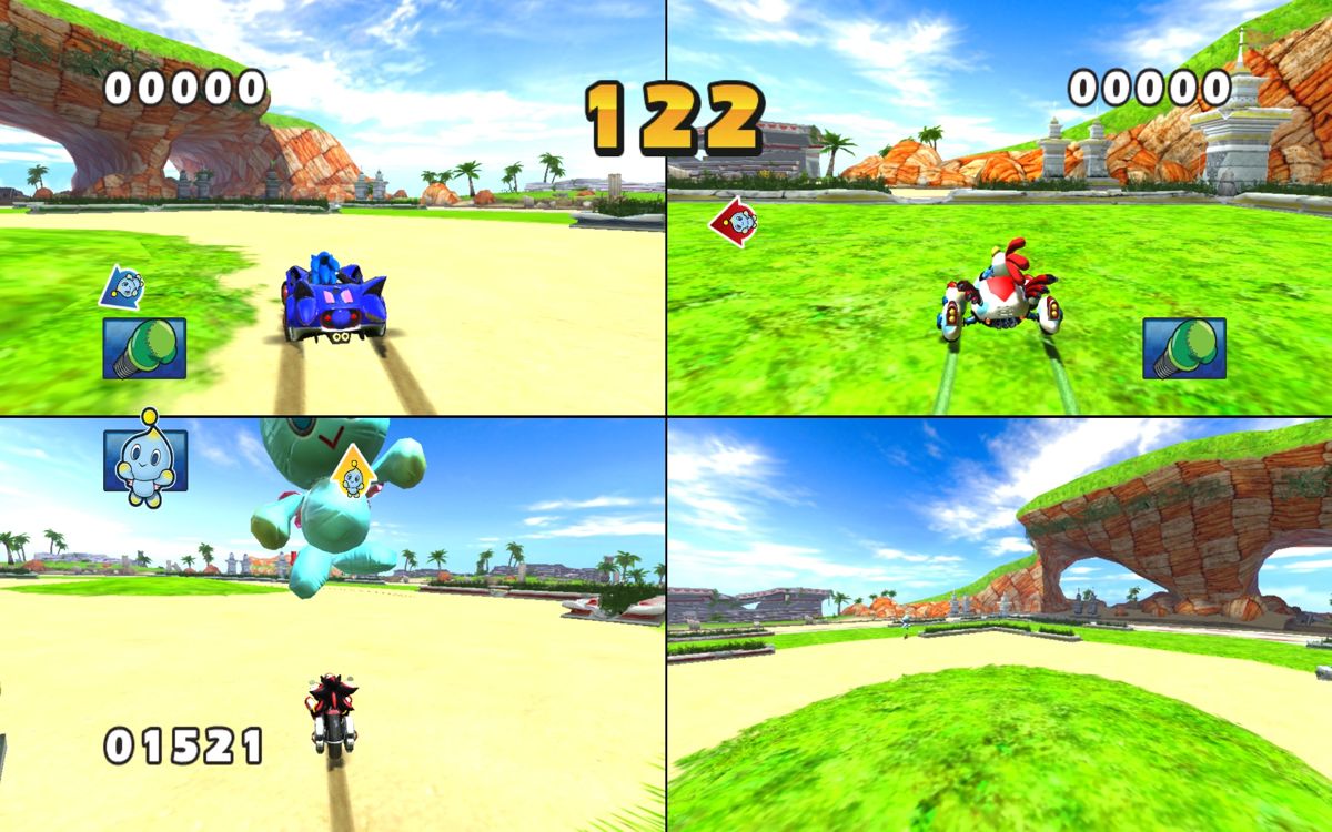 Sonic & SEGA All-Stars Racing (Windows) screenshot: This mode features a large puppet the players need to collect and bring to a specific point on the map.