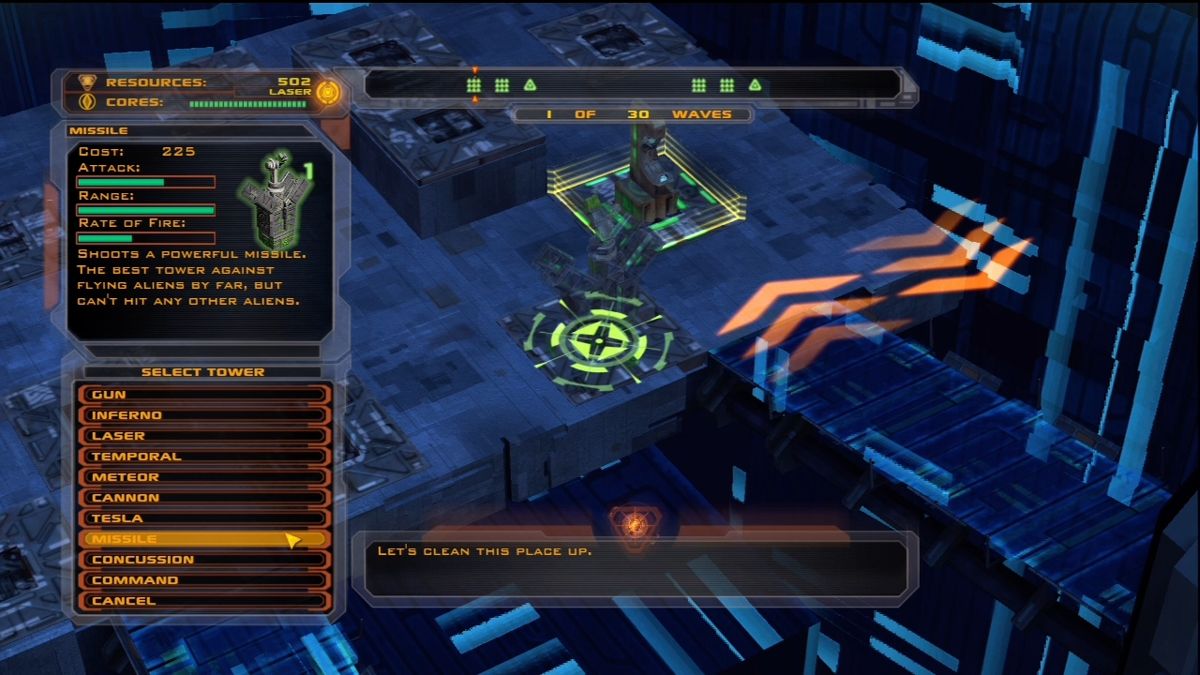 Defense Grid: The Awakening (Xbox 360) screenshot: Placing some advanced towers.