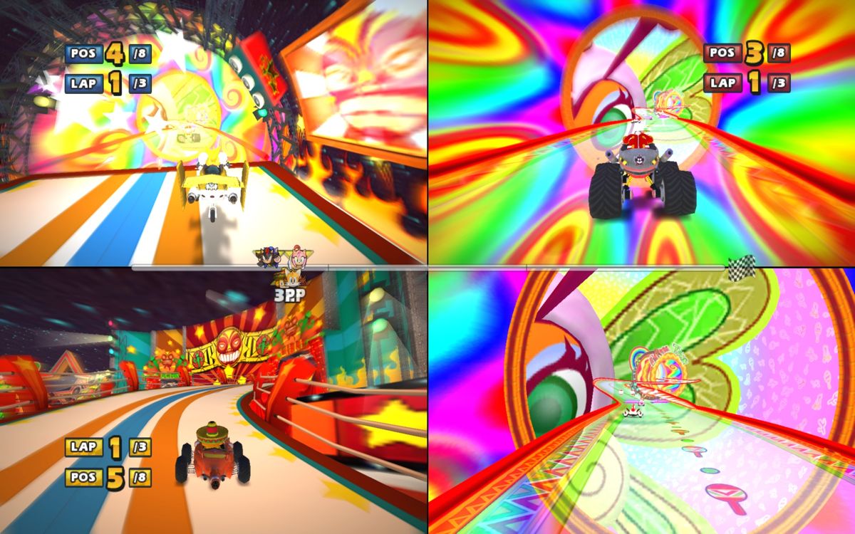 Sonic & SEGA All-Stars Racing (Windows) screenshot: Mario Kart on drugs - together with the music this is one of the most awesome tracks in the game.