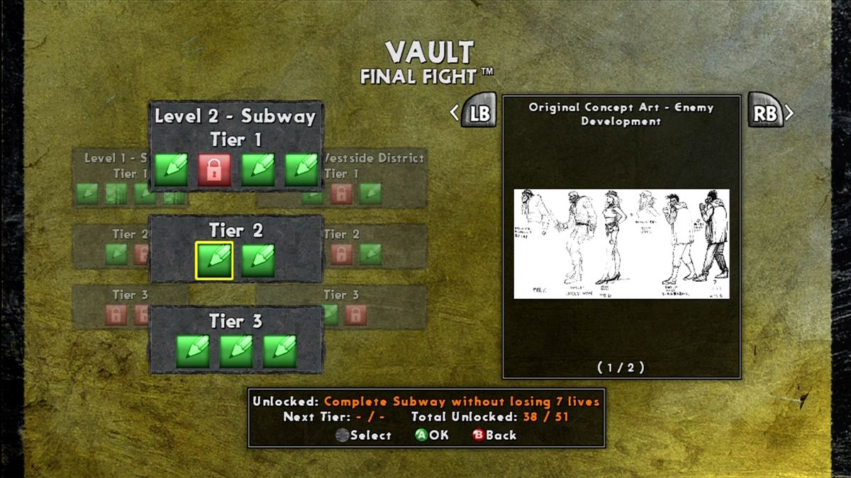 Final Fight: Double Impact (Xbox 360) screenshot: Each game has a vault of unlockable extras, from concept art...