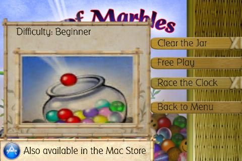 Jar of Marbles (iPhone) screenshot: Skill and game mode