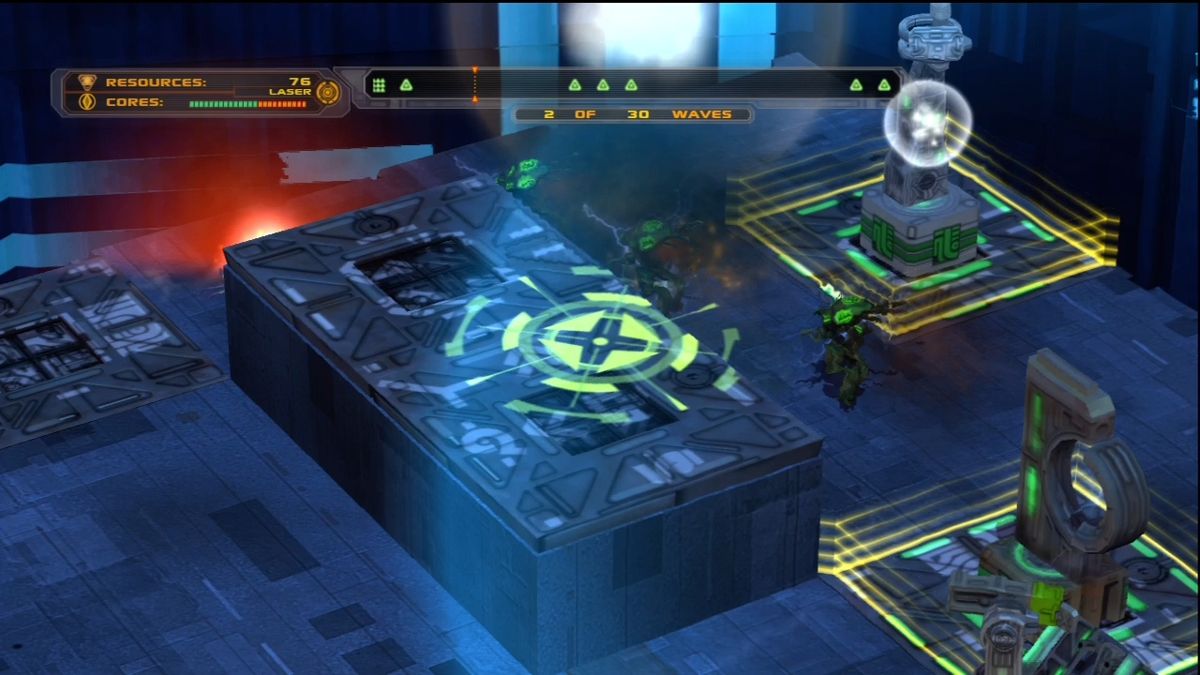 Defense Grid: The Awakening (Xbox 360) screenshot: Slow waves down with the temporal tower.