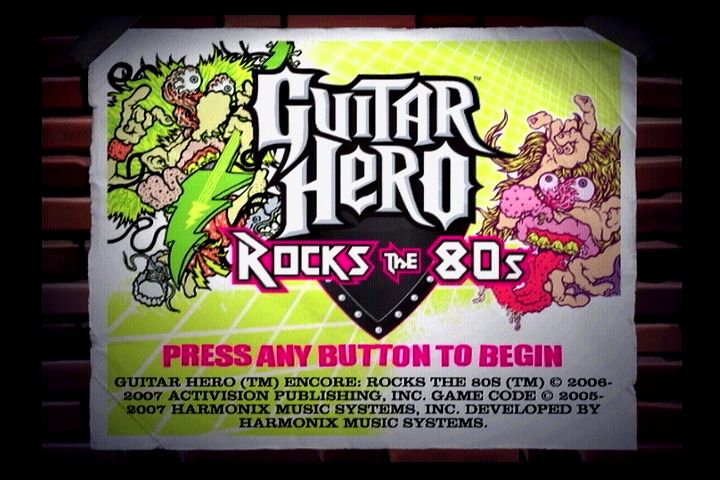 Guitar Hero Encore: Rocks the 80s (PlayStation 2) screenshot: Gnarly title screen!
