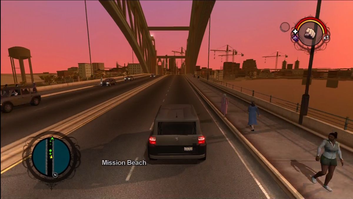 Saints Row (Xbox 360) screenshot: Stillwater at dusk.