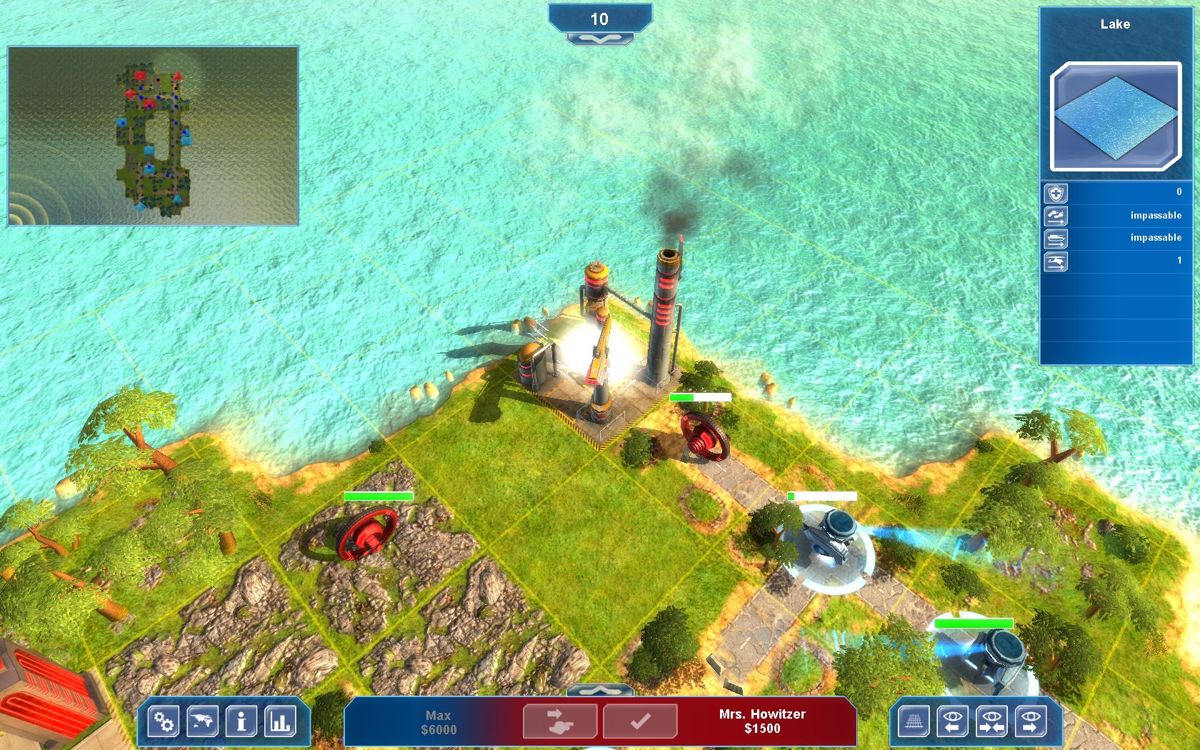 Future Wars (Windows) screenshot: Factories create units at the beginning of every round, and can be captured.