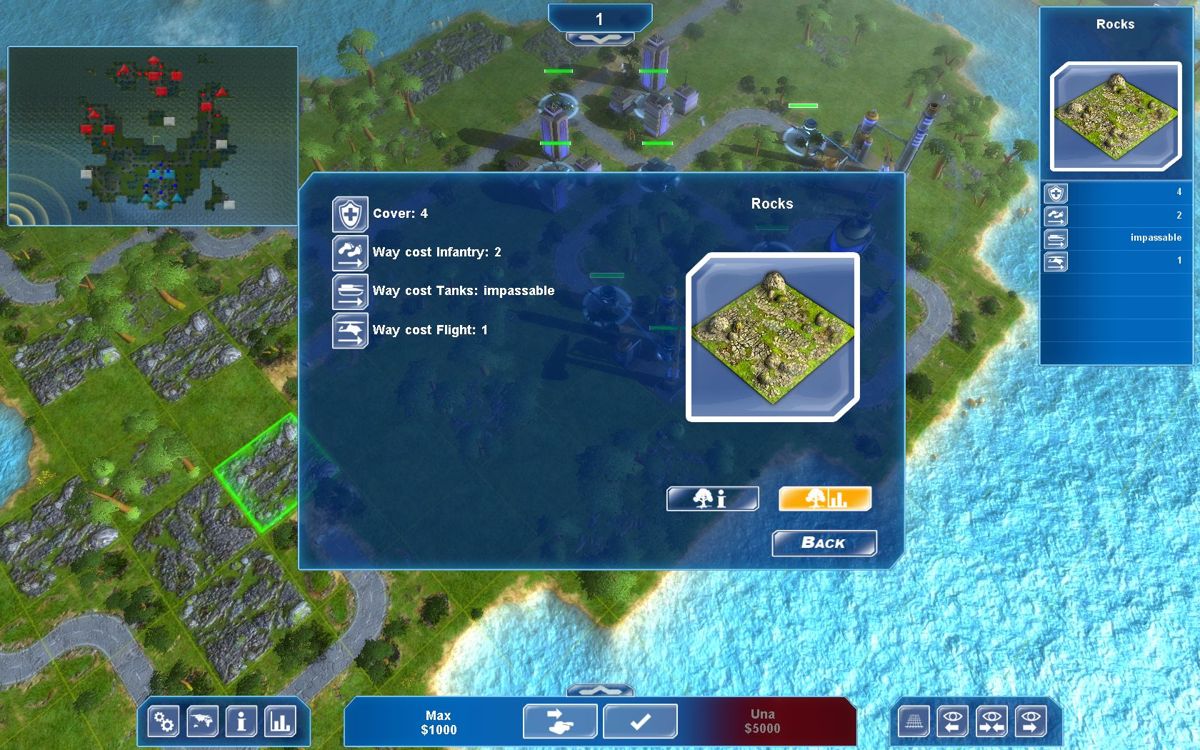 Future Wars (Windows) screenshot: A right click show information on the terrain.