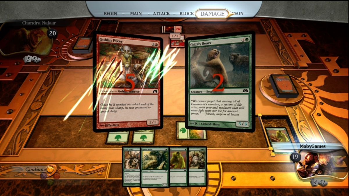 Magic: The Gathering - Duels of the Planeswalkers (Xbox 360) screenshot: The two cards "attack" each other.