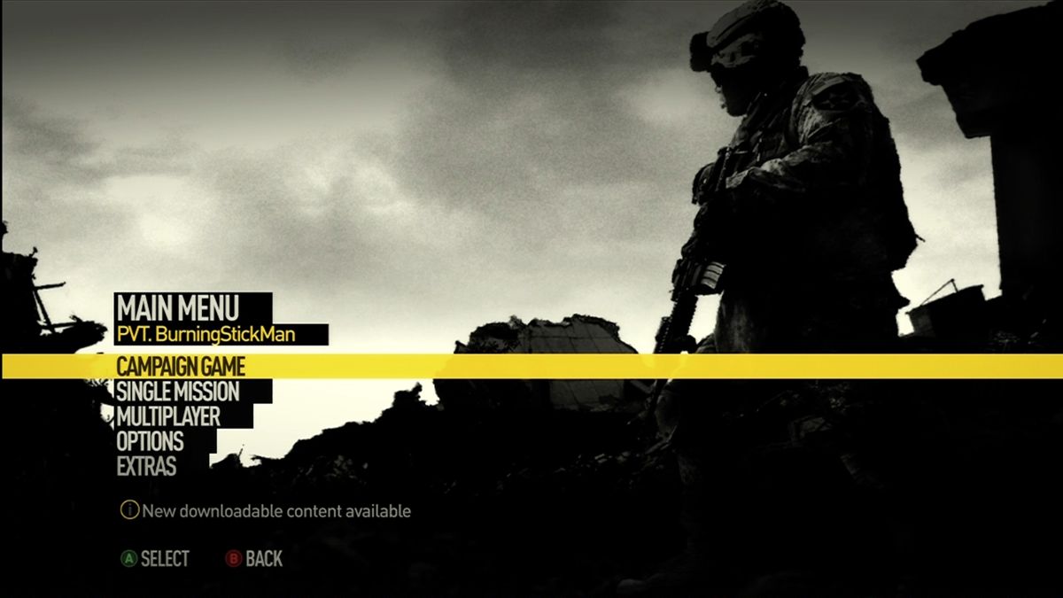Operation Flashpoint: Dragon Rising (Xbox 360) screenshot: Main menu resembles current U.S. Army recruitment ads.