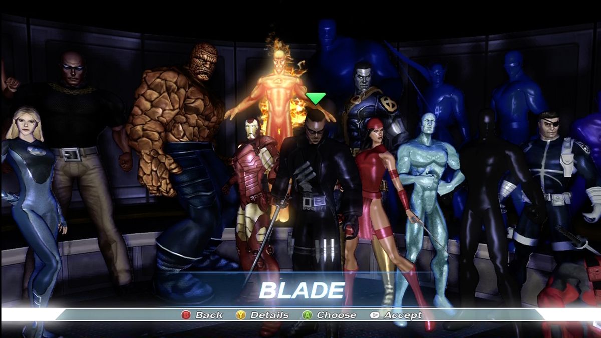 Marvel Ultimate Alliance (Xbox 360) screenshot: Build your team out of the many unlockable characters.