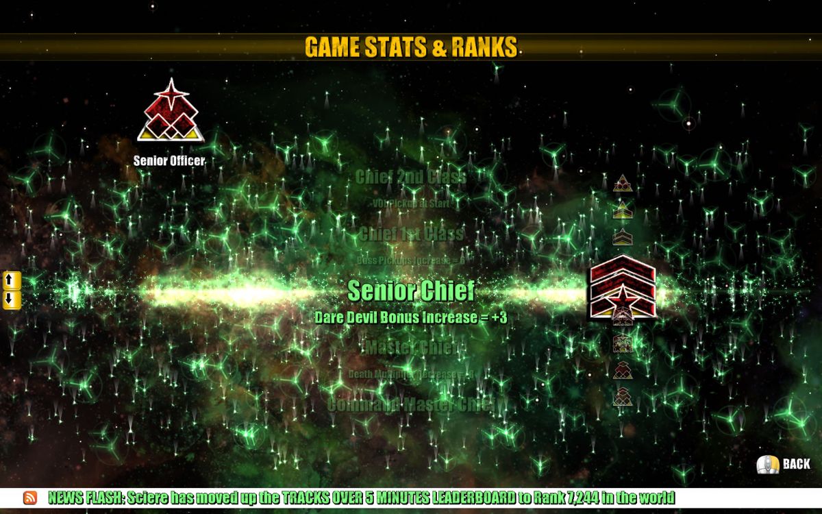 Beat Hazard (Windows) screenshot: Browsing the ranking perks