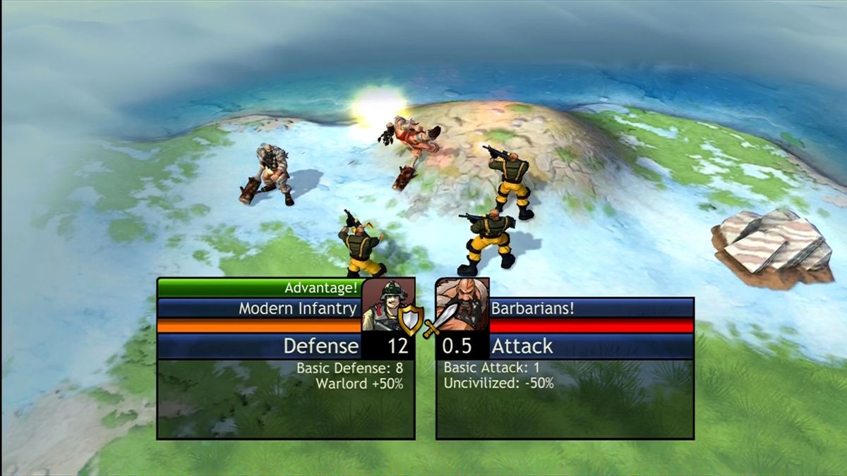 Sid Meier's Civilization: Revolution (Xbox 360) screenshot: Battle animations. The victor is based on stats.