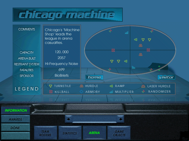HyperBlade (Windows) screenshot: Arena info