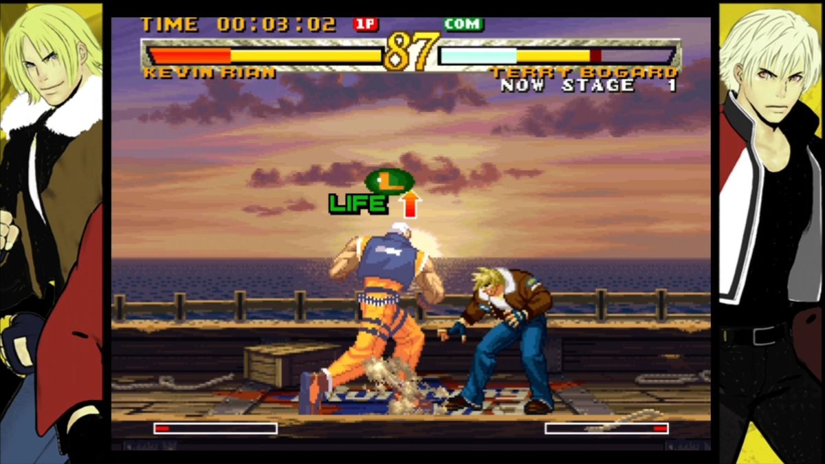 Garou: Mark of the Wolves (Xbox 360) screenshot: In survival mode, attack enemies and catch the powerups they drop.