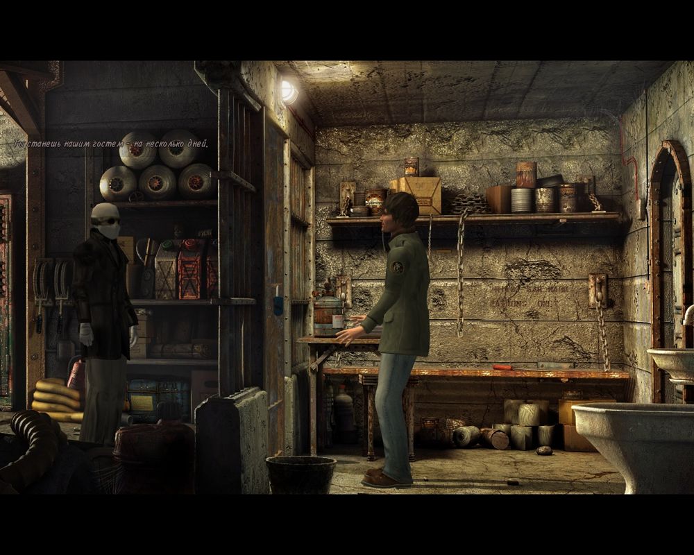 Black Mirror II: Reigning Evil (Windows) screenshot: Captured in Willow Creek bunker (in Russian)