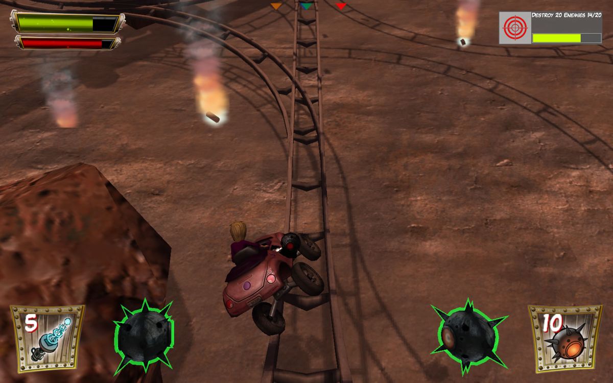 Doom Rails (Windows) screenshot: All tracks have height differences and interactive scenery.