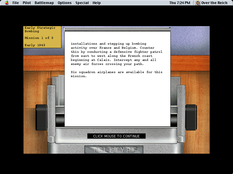 Over the Reich (Macintosh) screenshot: Mission orders summary