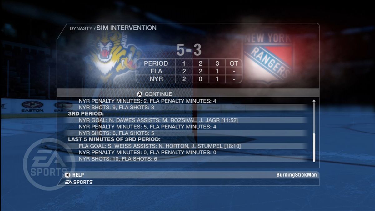 NHL 08 (Xbox 360) screenshot: You can sim any dynasty game, or stop it and take over if things are going poorly.