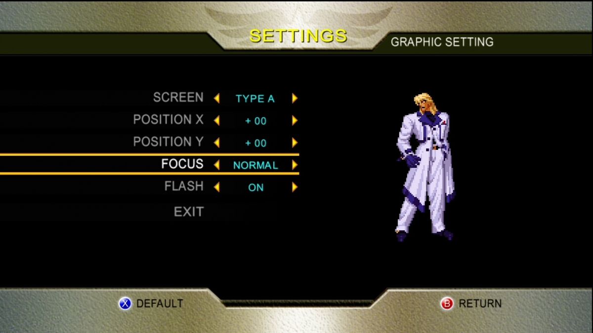 Garou: Mark of the Wolves (Xbox 360) screenshot: Visual options. "Normal" focus.