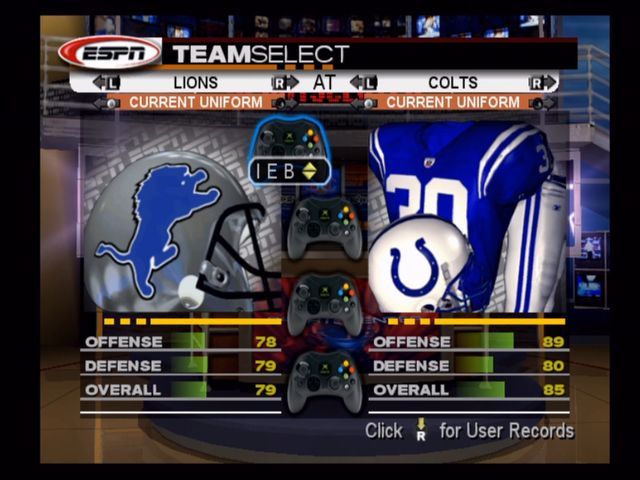 ESPN NFL Football (Xbox) screenshot: Selecting teams for a quick match.
