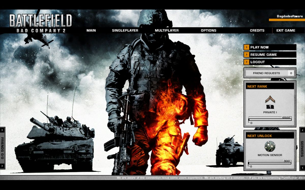 Battlefield: Bad Company 2 (Windows) screenshot: Main Menu