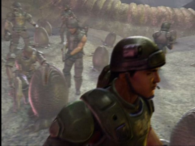 Aliens Versus Predator: Extinction (Xbox) screenshot: Shot from the CG intro. The eternal battle...