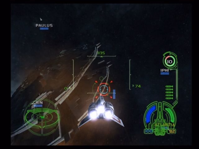 Battlestar Galactica (Xbox) screenshot: Taking on a Basestar.