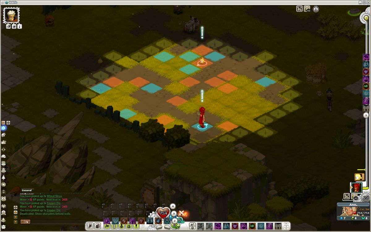 Wakfu (Windows) screenshot: Placement phase at the start of battle