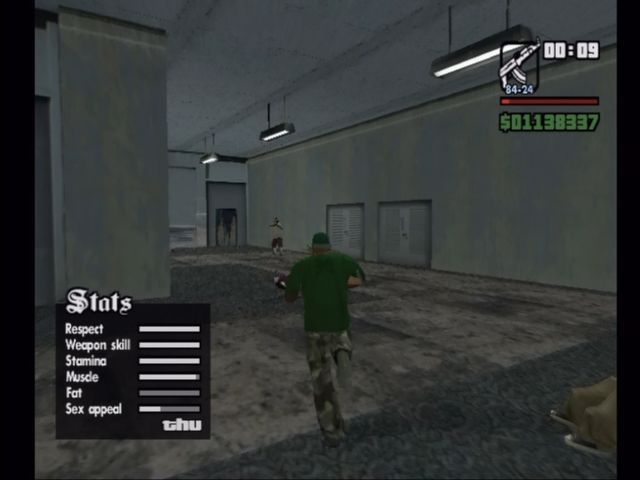 Grand Theft Auto: San Andreas (Xbox) screenshot: C.J.'s stats shift based on actions performed.