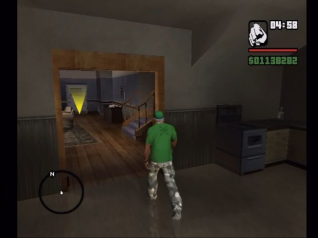 Grand Theft Auto: San Andreas (Xbox) screenshot: Inside C.J.'s house.