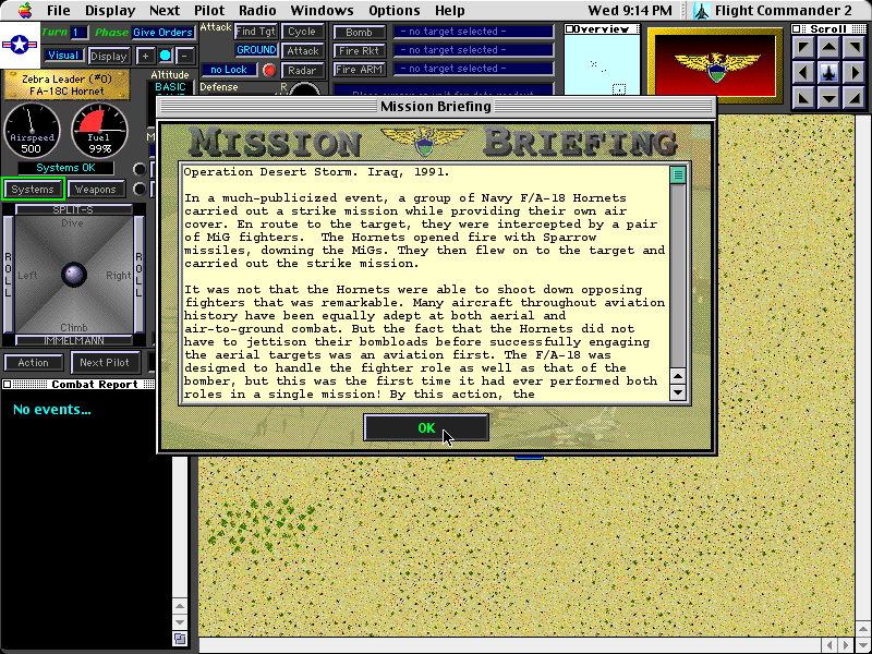 Flight Commander 2 (Macintosh) screenshot: Mission briefing