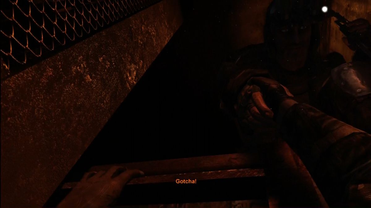 Metro 2033 (Xbox 360) screenshot: Some scripted first-person action sequences pop up.