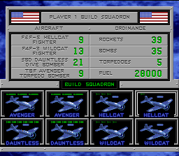 Carrier Aces (SNES) screenshot: United States Air Force Squadron setup