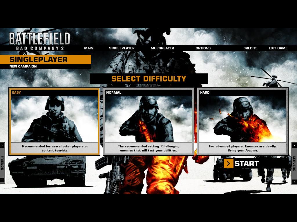 Battlefield: Bad Company 2 (Windows) screenshot: Options for Single Player