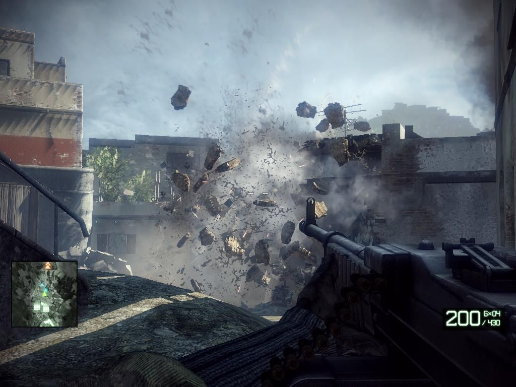 Battlefield: Bad Company 2 (Windows) screenshot: Lands just short destroying most of the house in front of me - that was close