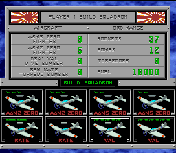 Carrier Aces (SNES) screenshot: Japanese Air Force Squadron setup