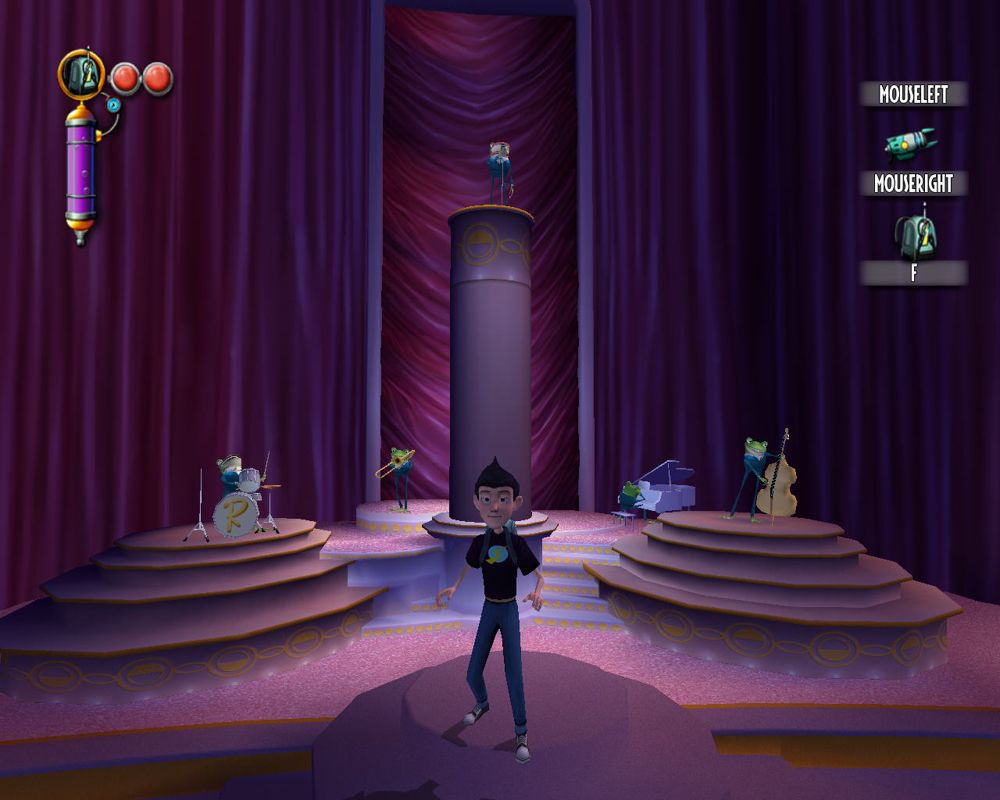 Meet the Robinsons (Windows) screenshot: Frog band playing in music room