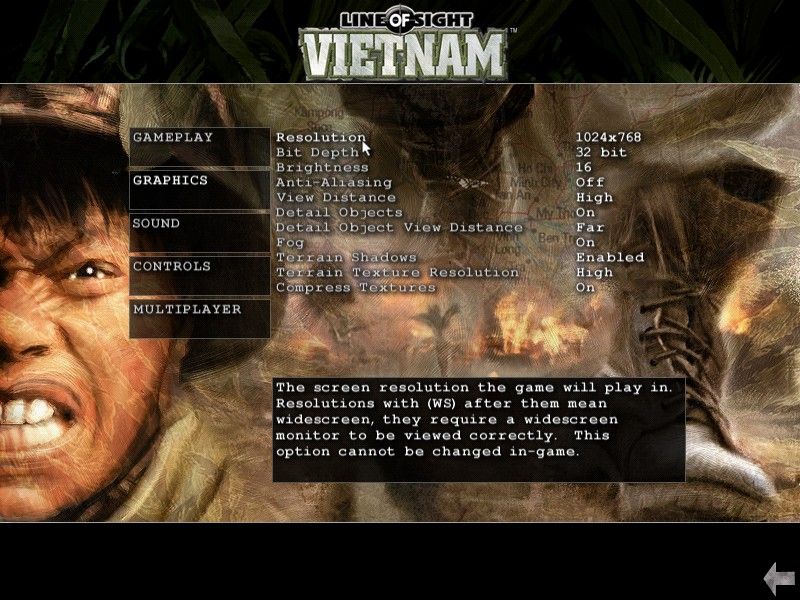 Line of Sight: Vietnam (Windows) screenshot: Options screen
