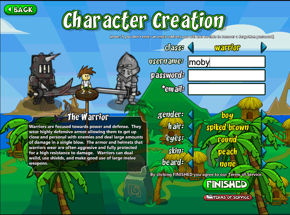 Helmet Heroes (Browser) screenshot: Character screen