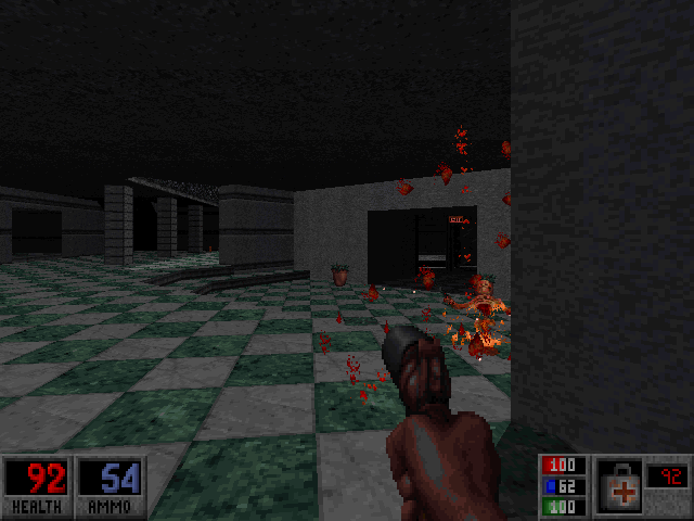 Blood: Plasma Pak (DOS) screenshot: Level 2 - Fighting inside a shopping center.