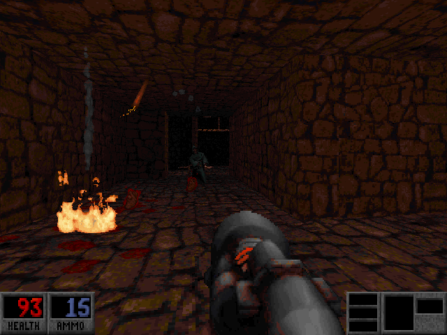 Blood: Plasma Pak (DOS) screenshot: New green-robed cultists toss dynamite.
