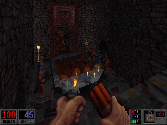 Blood: Plasma Pak (DOS) screenshot: Preparing to crash said forbidden ritual.