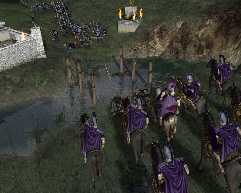 Hegemony: Philip of Macedon (Windows) screenshot: Macedonians defend a river crossing from the Athenians
