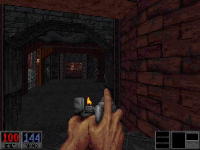 Cryptic Passage for Blood (DOS) screenshot: "Unholy Cathedral" multiplayer map.