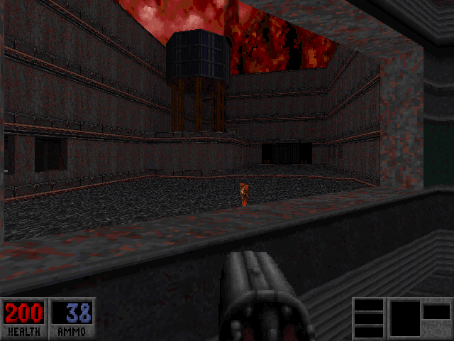 Cryptic Passage for Blood (DOS) screenshot: "Pits of Blood" multiplayer map.
