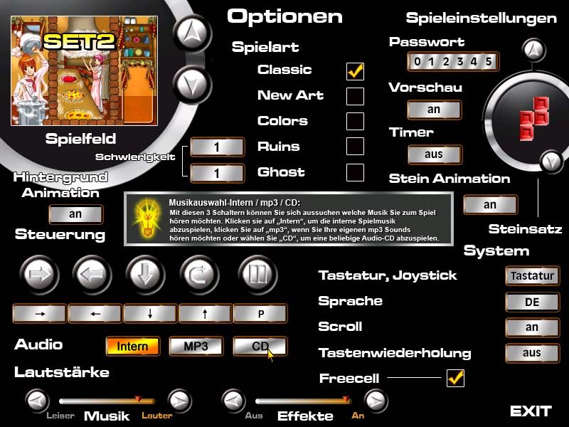 Metris IV (Windows) screenshot: Options screen