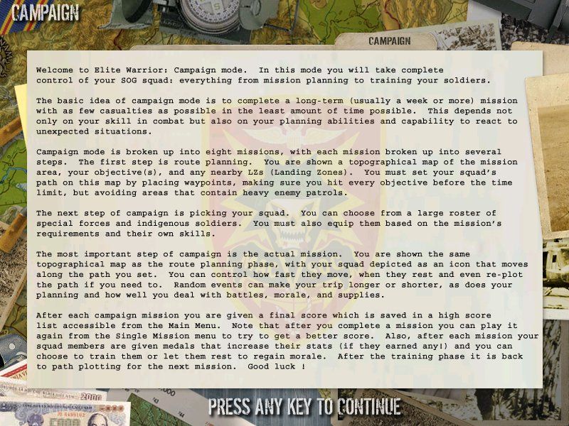 Elite Warriors: Vietnam (Windows) screenshot: Campaign mode introduction