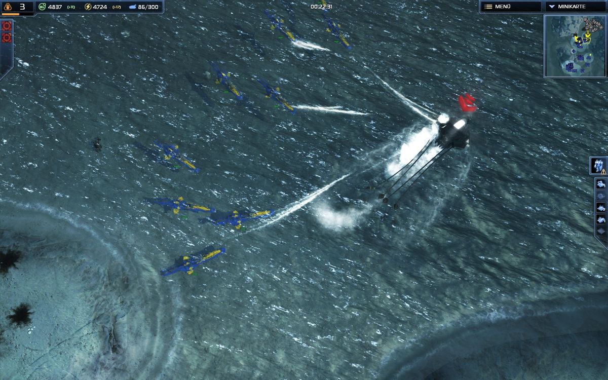 Supreme Commander 2 (Windows) screenshot: Our submarines fight an enemy kraken.