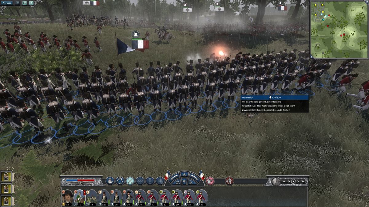 Napoleon: Total War (Windows) screenshot: The 10th infantry regiment fires upon the enemy.
