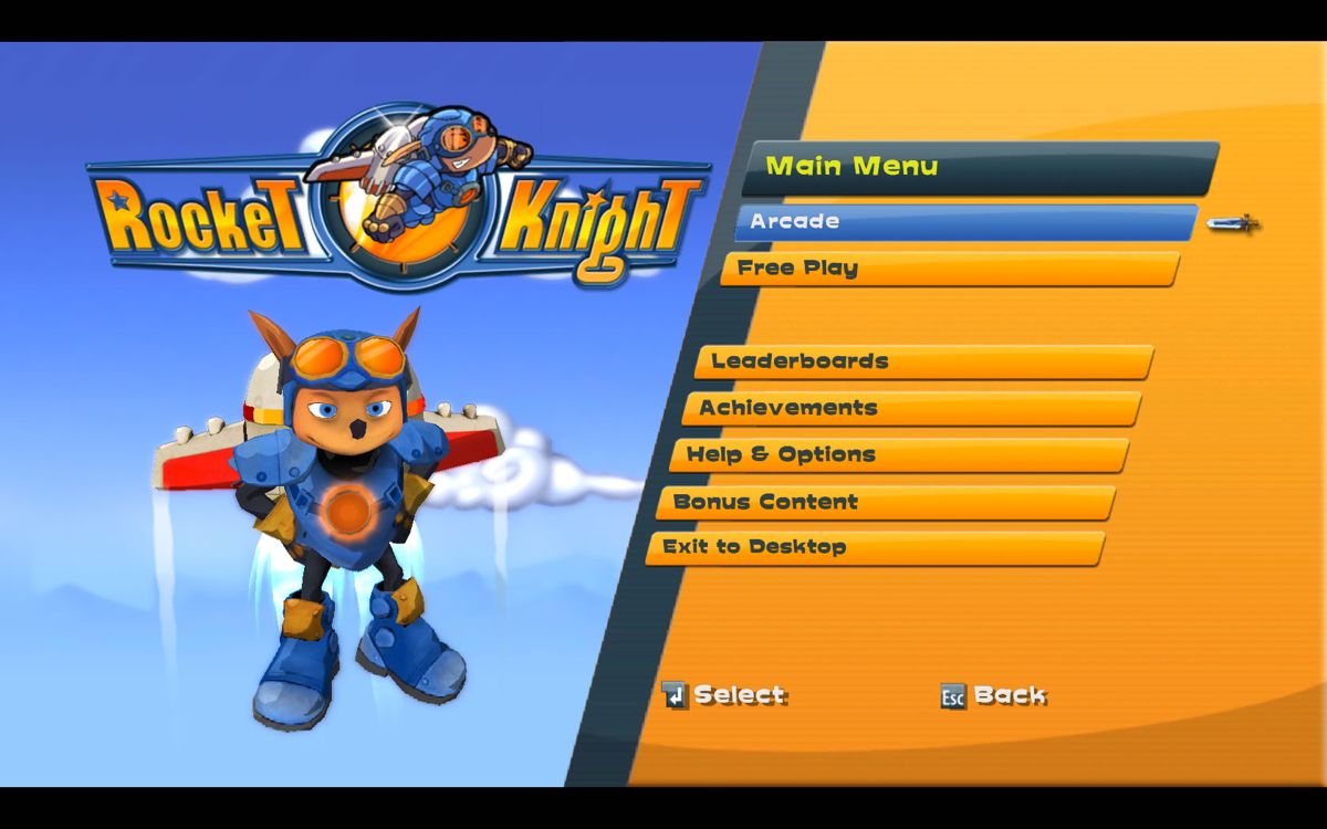 Rocket Knight (Windows) screenshot: Main menu